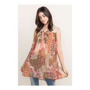 Mystree Easy Mock Neck Printed Tunic